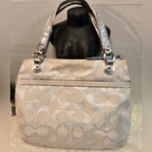 Coach Cream and Silver Shoulder Bag
